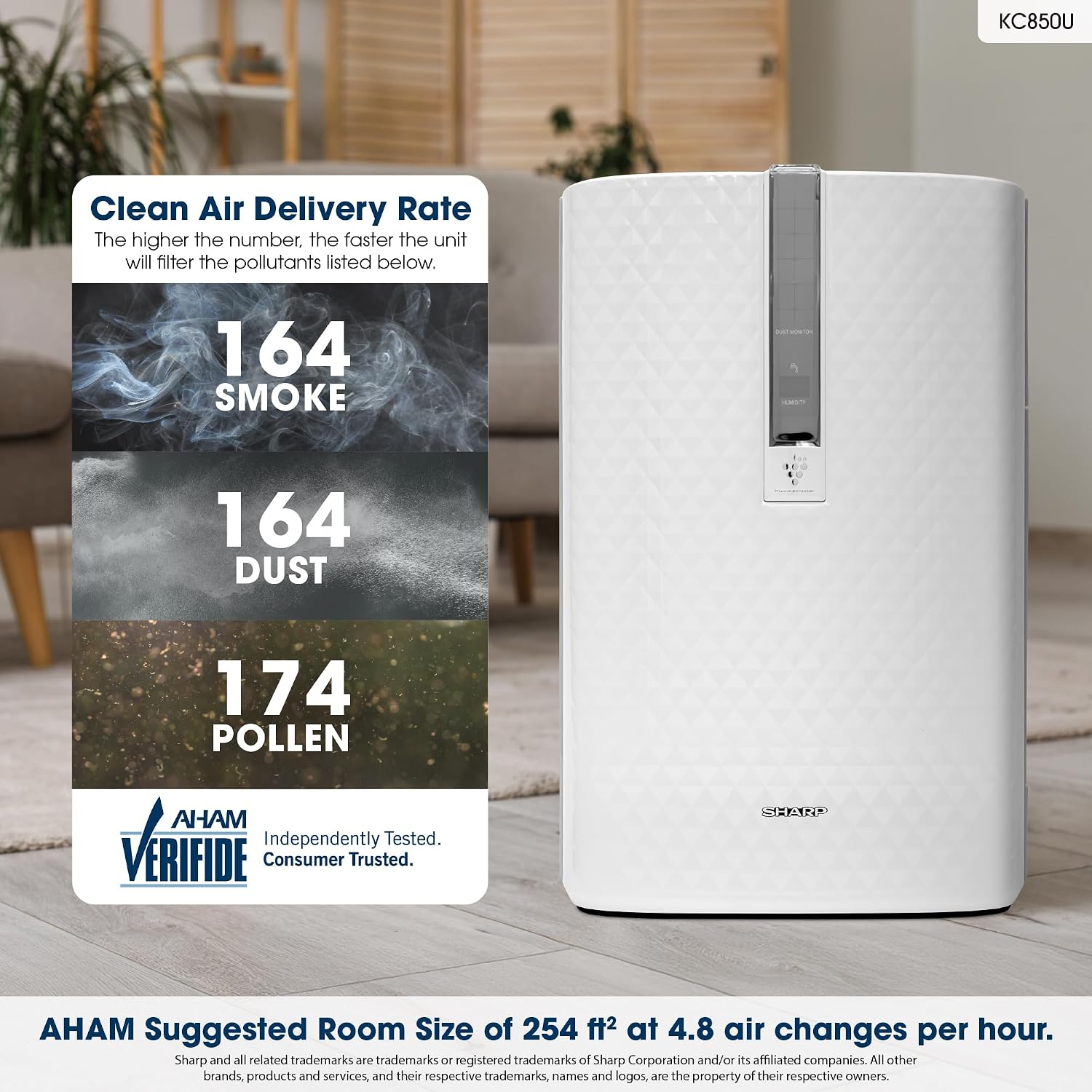 SHARP Air Purifier with Humidifier Combo – Covers up to 1,230 sqft in one hour, True HEPA Filter Air Purifier for Medium Rooms, Home Nursery, Dust, Smoke, Pollen - KC850U