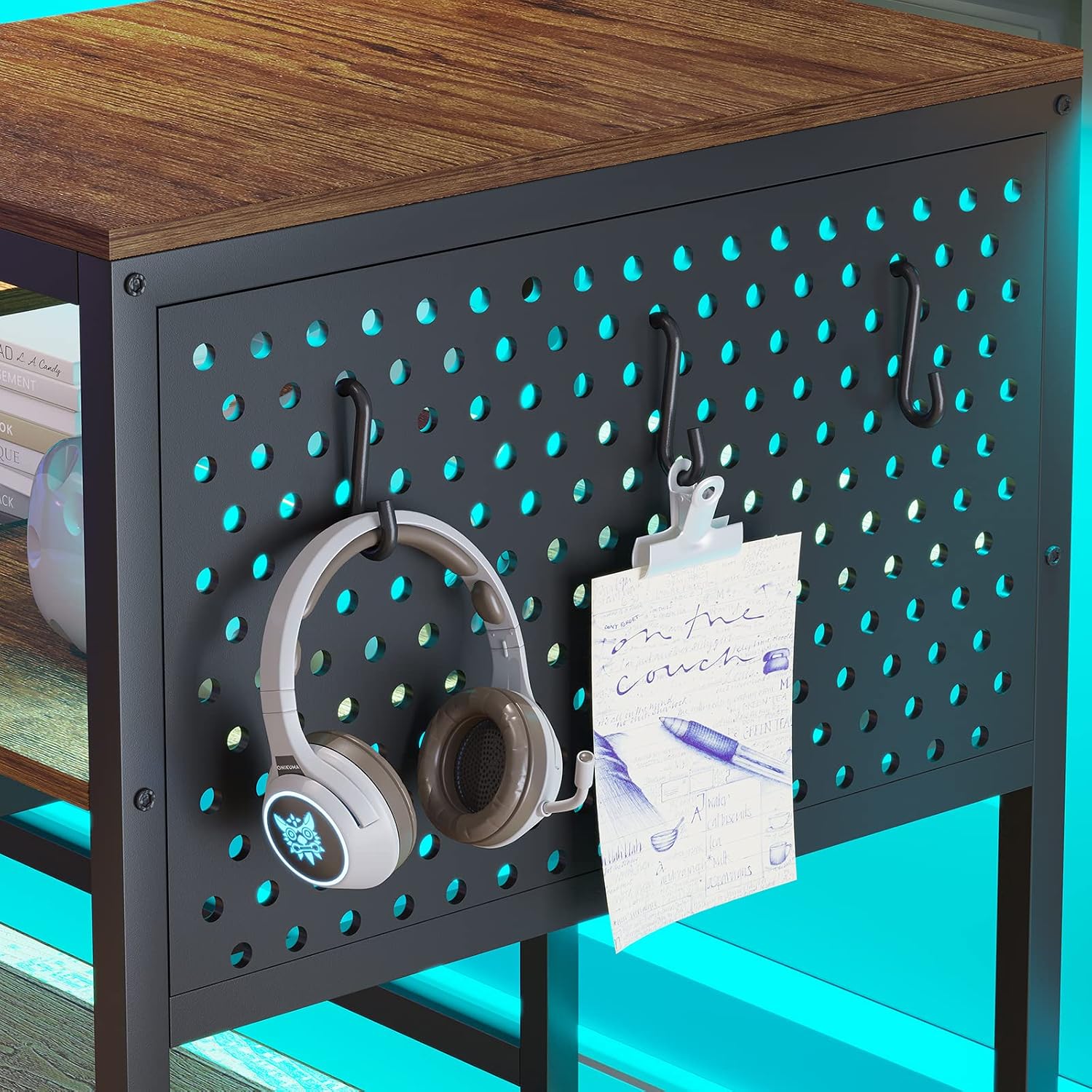 SEDETA L Shaped Computer Desk, Reversible Computer Desks, L Shaped Desk with Power Outlets & LED Strip, Monitor Shelf, Keyboard Tray, Pegboard and Storage Shelves for Home Office, Rustic Brown