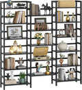Homykic Bamboo Bookshelf, 71' Tall Triple Wide Bookcase with 17 Open Storage Shelves, 6-Tier Etagere with Back Rails, Large Display Shelf for Books, Plants, Home Office, Max Load 748LBS, Black
