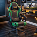 Dowinx Big and Tall Gaming Chair 350LBS, Racing Style Ergonomic Computer Chair with Side-Mounted Recline Control, Footrest & Massage Lumbar, High Back Chair with Embroidered Design for Work, Green