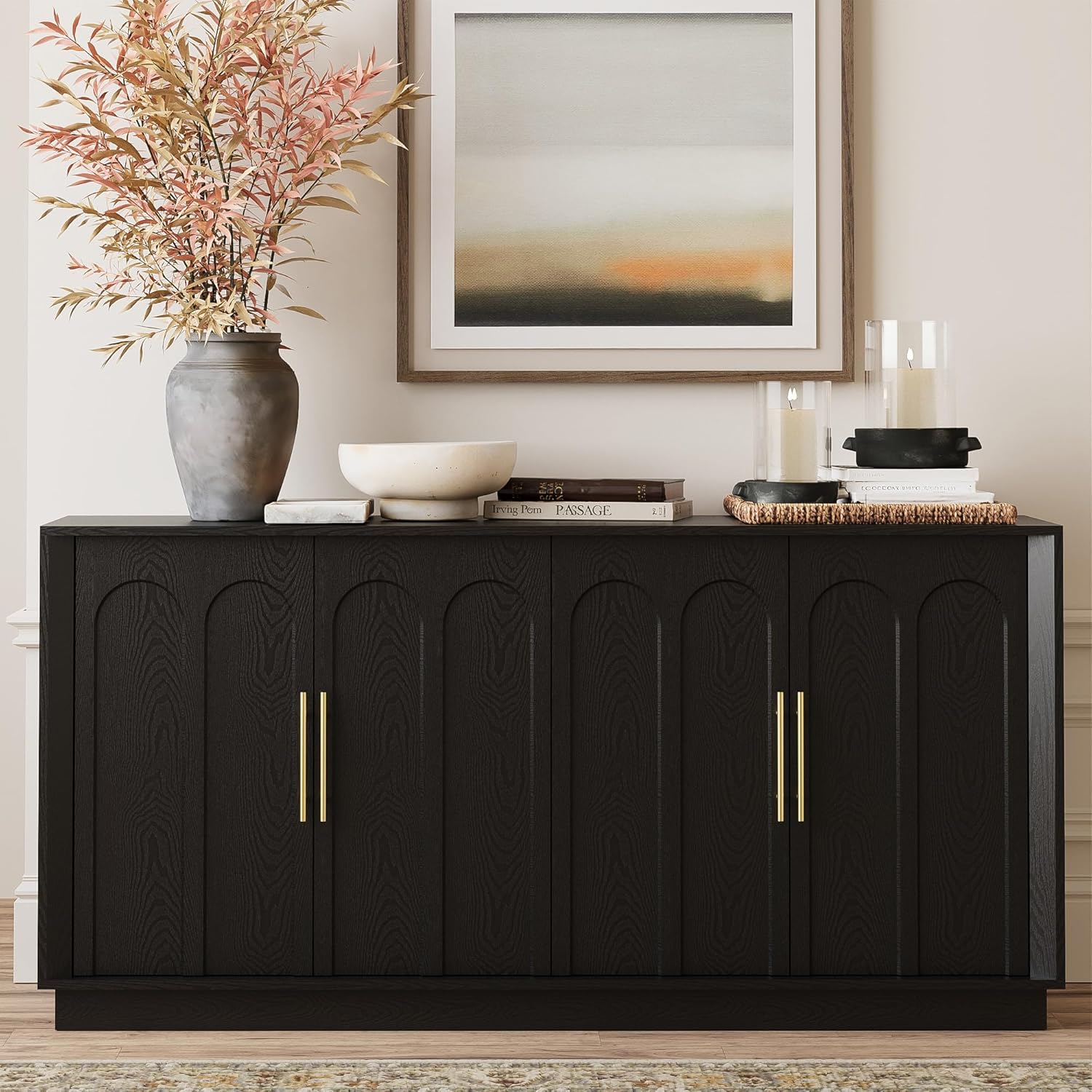 FORTUNETEC Sideboard Buffet Cabinet with Storage, Modern Accent Cabinet with Arched Doors, 67' Large Modular Media Console, Minimalist Credenza for Living Room Kitchen Dining Room Entryway, Black