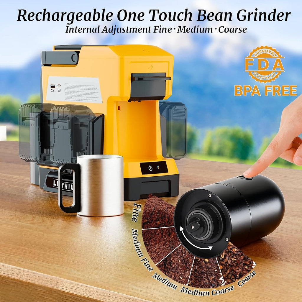 Cordless Coffee Maker for Dewalt 20V MAX Battery, 3 Brewing Options Drip Coffee Maker with Coffee Grinder, Portable Single Serve Coffee Makers for Camping, Travel, and Jobsite. (Tool Only)