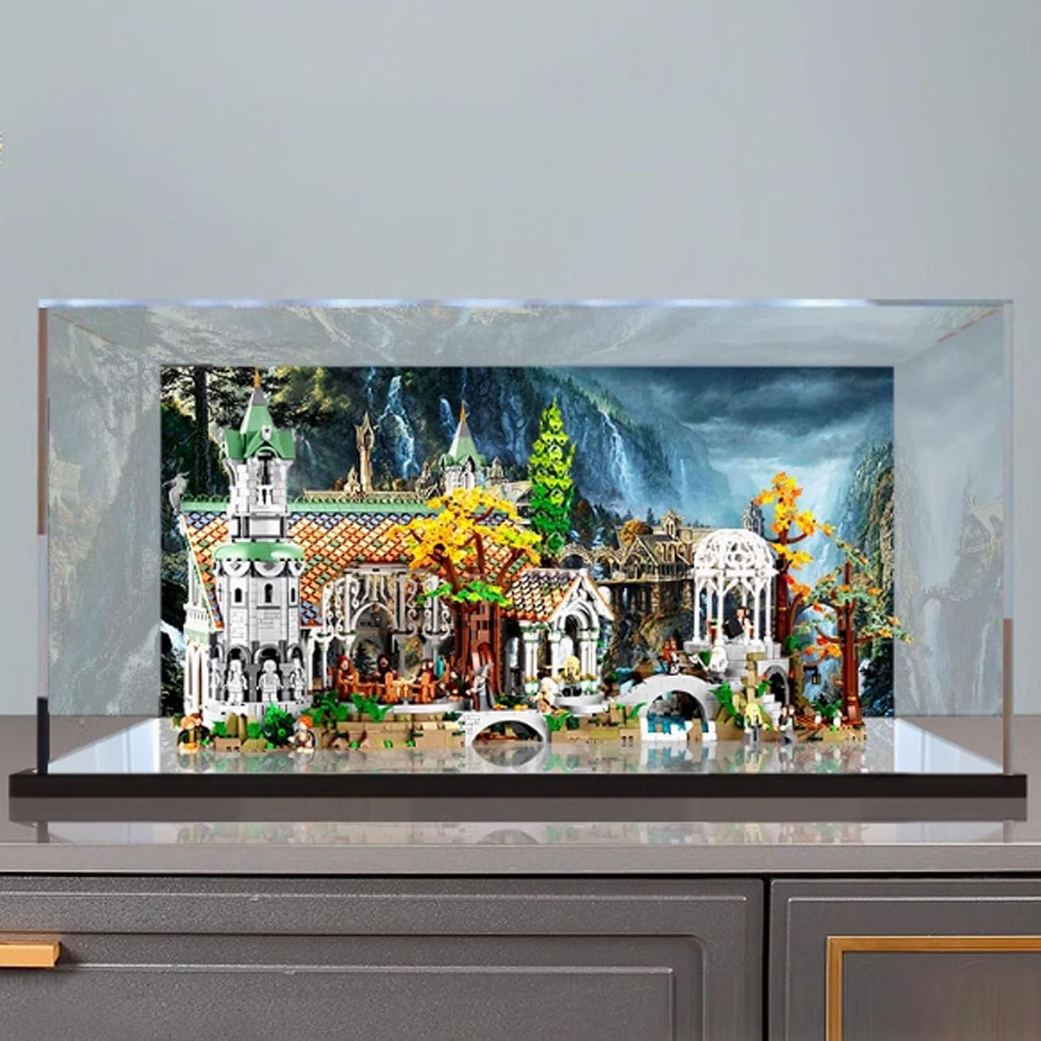 Acrylic Transparent Collectible Display Case for Lego 10316 Rivendell Castle, Lord of The Rings Block Model. Display Case Showcase Dust Collection (Display Case Only) (3mm Back Spray Painting)