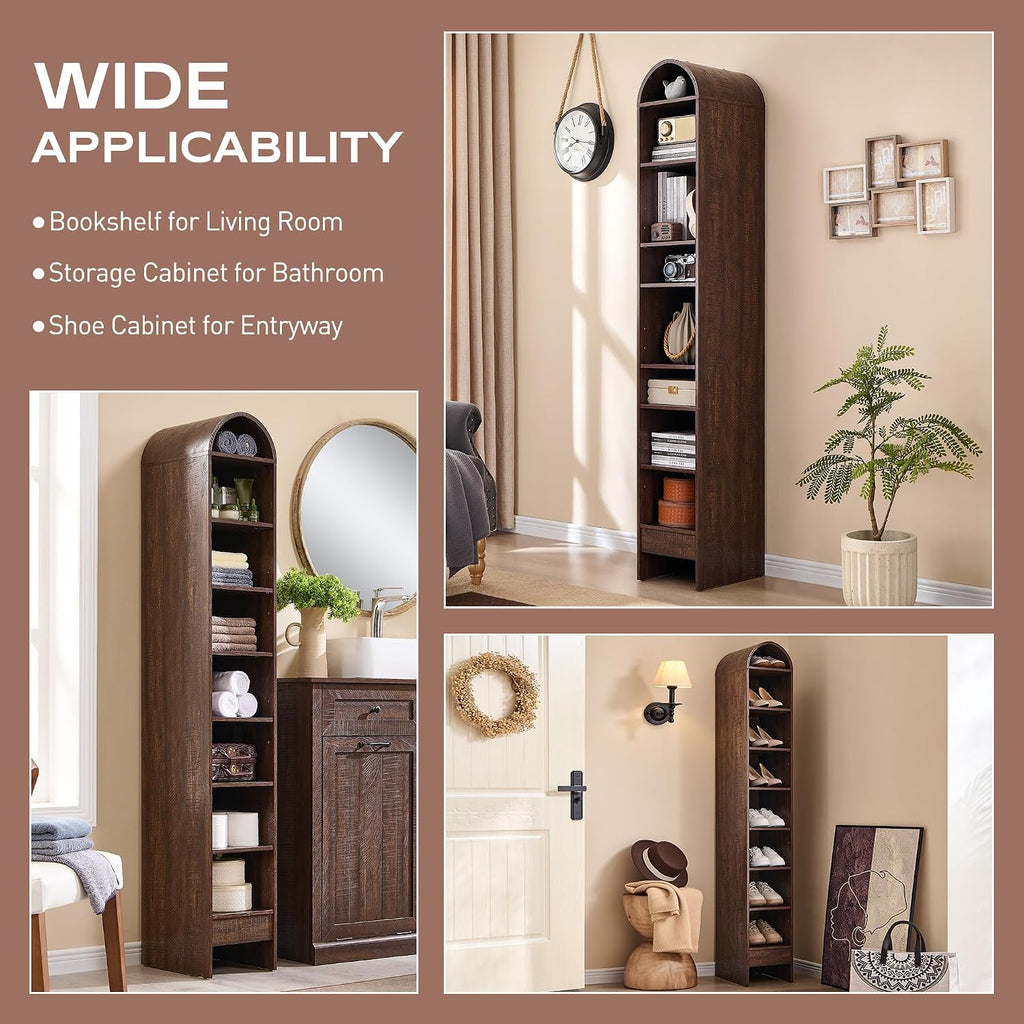IFGET 67' Tall Arched Bookshelf, 8 Tiers Arch Bookcase with Storage, Modern Farmhouse Book Shelf with Adjustable Shelves, Wood Bookshelf w/Open Display Shelves for Living Room, Office (Brown)
