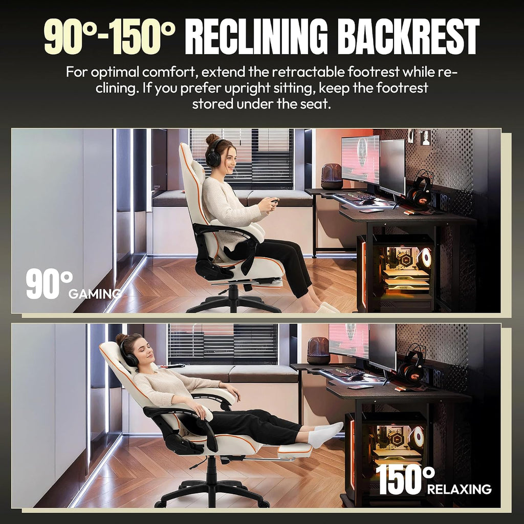 Dowinx Big and Tall Gaming Chair 350LBS, Racing Style Ergonomic Computer Chair with Side-Mounted Recline Control, Footrest & Massage Lumbar, High Back Chair with Embroidered Design for Gaming or Work
