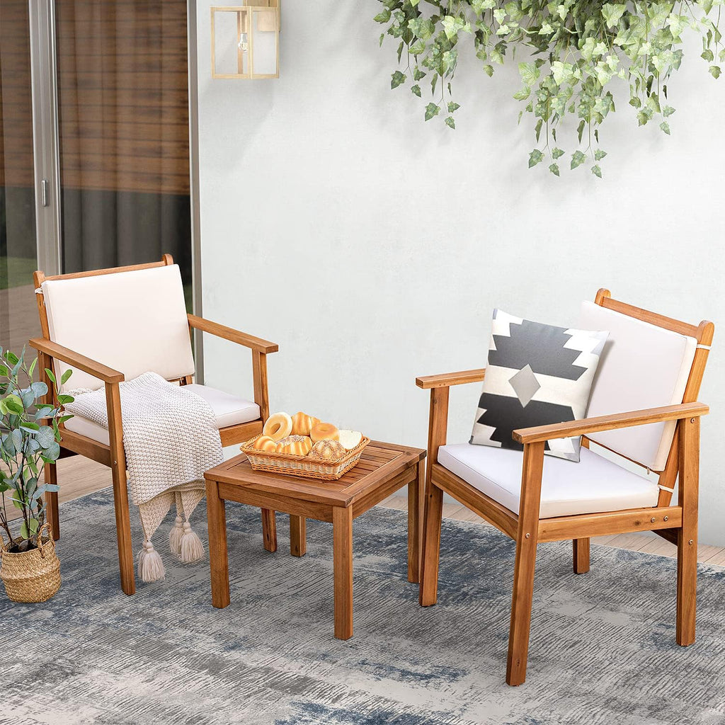 Greesum 3 Piece Bistro Patio Furniture Outdoor Chat Chair Set with Water Resistant Cushions and Coffee Table for Beach Backyard Garden, Beige