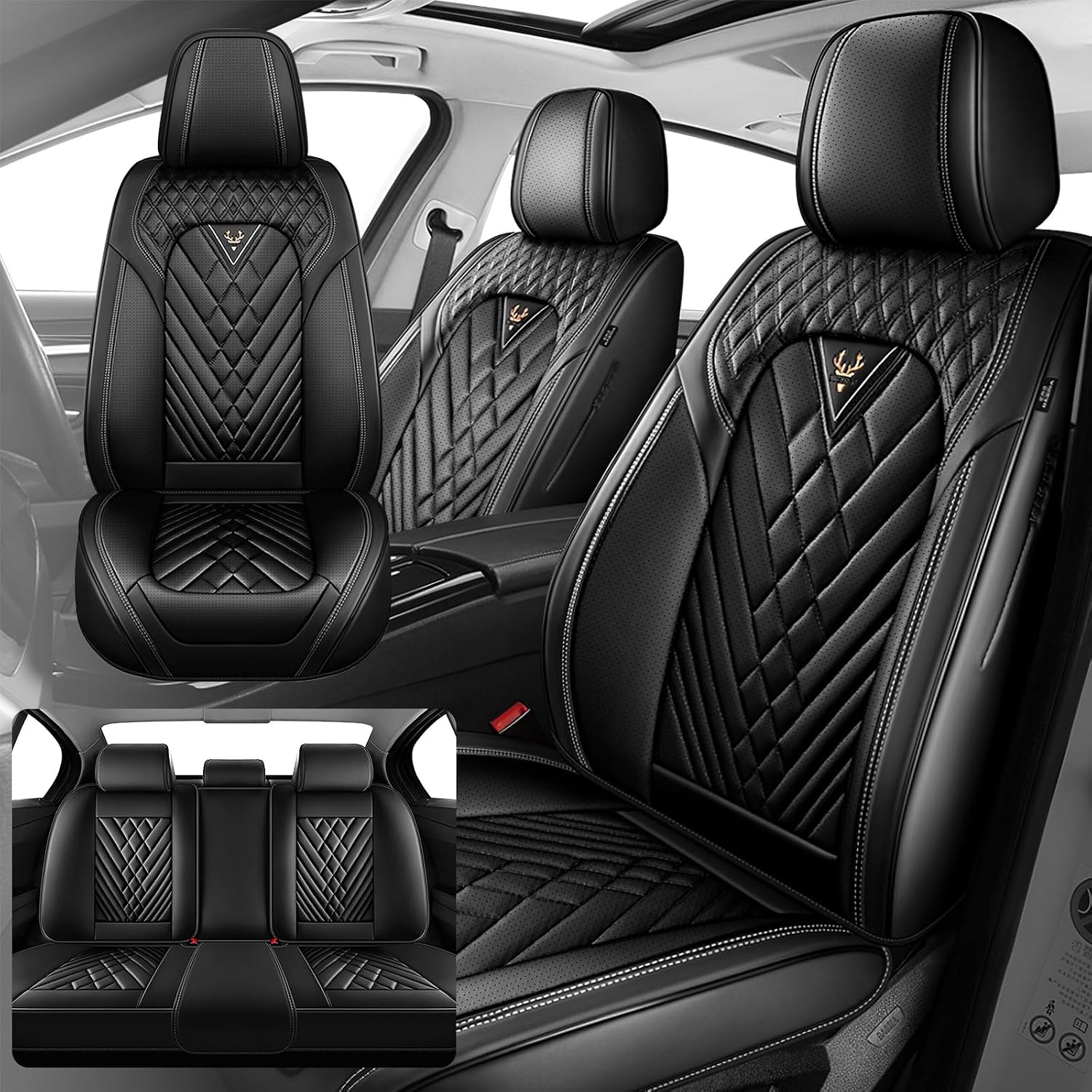 Fit for Ford F250 2011-2026 Seat Covers, Fashion Sport Seat Cover with Waterproof Leather, Airbag Safe Design Seat Protector (2 Front Seat Standard, Pure Black)