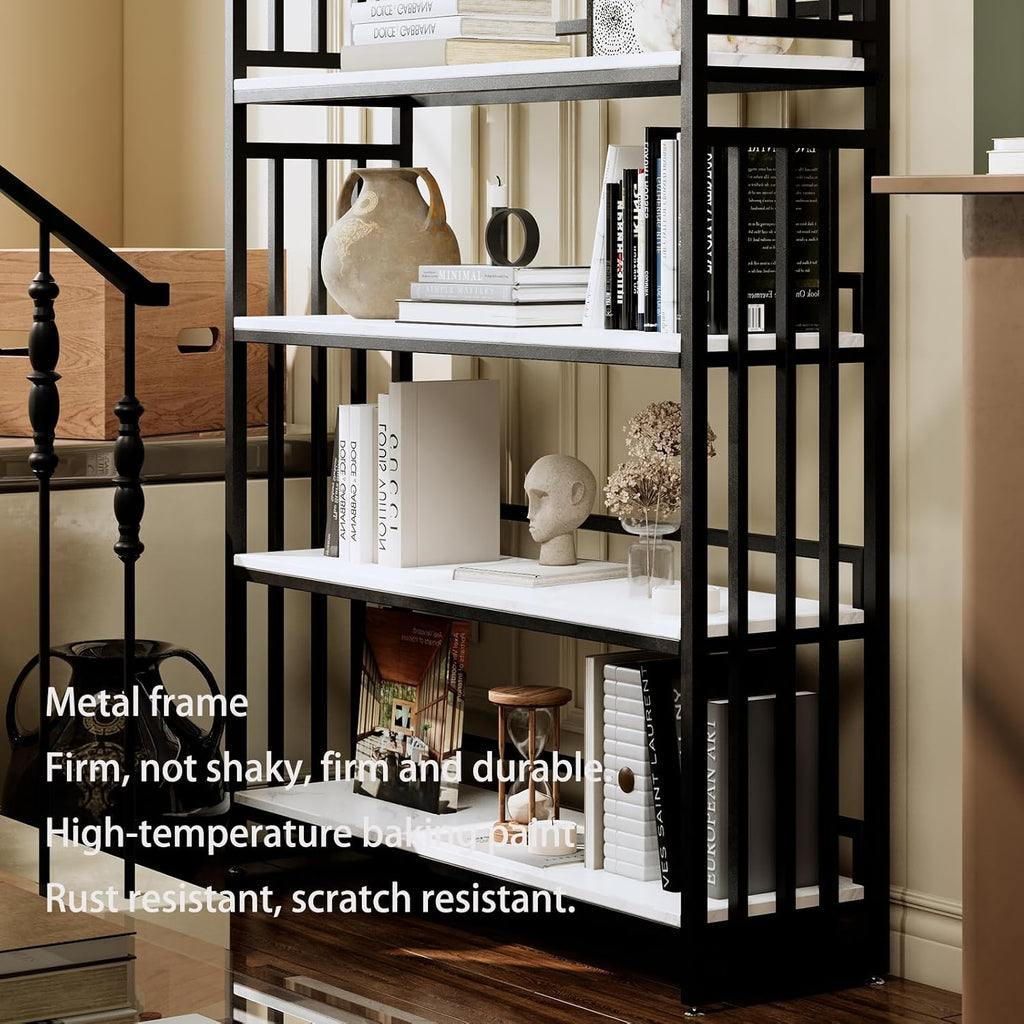 Tall Metal Bookshelf, Modern Industrial Open Bookcase with 6 Shelves, Freestanding Storage & Display Shelf for Living Room, Home Office, Apartment, Black Frame