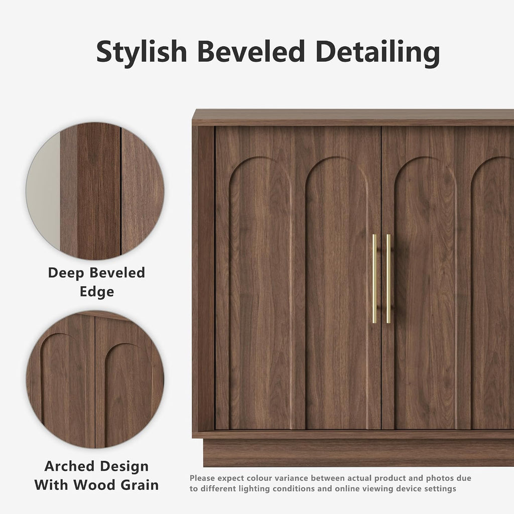 FORTUNETEC Sideboard Buffet Cabinet with Storage, Mid Century Modern Accent Cabinet with Arched Doors, Modular Media Console, Minimalist Credenza for Living Room Kitchen Dining Room Entryway, Walnut