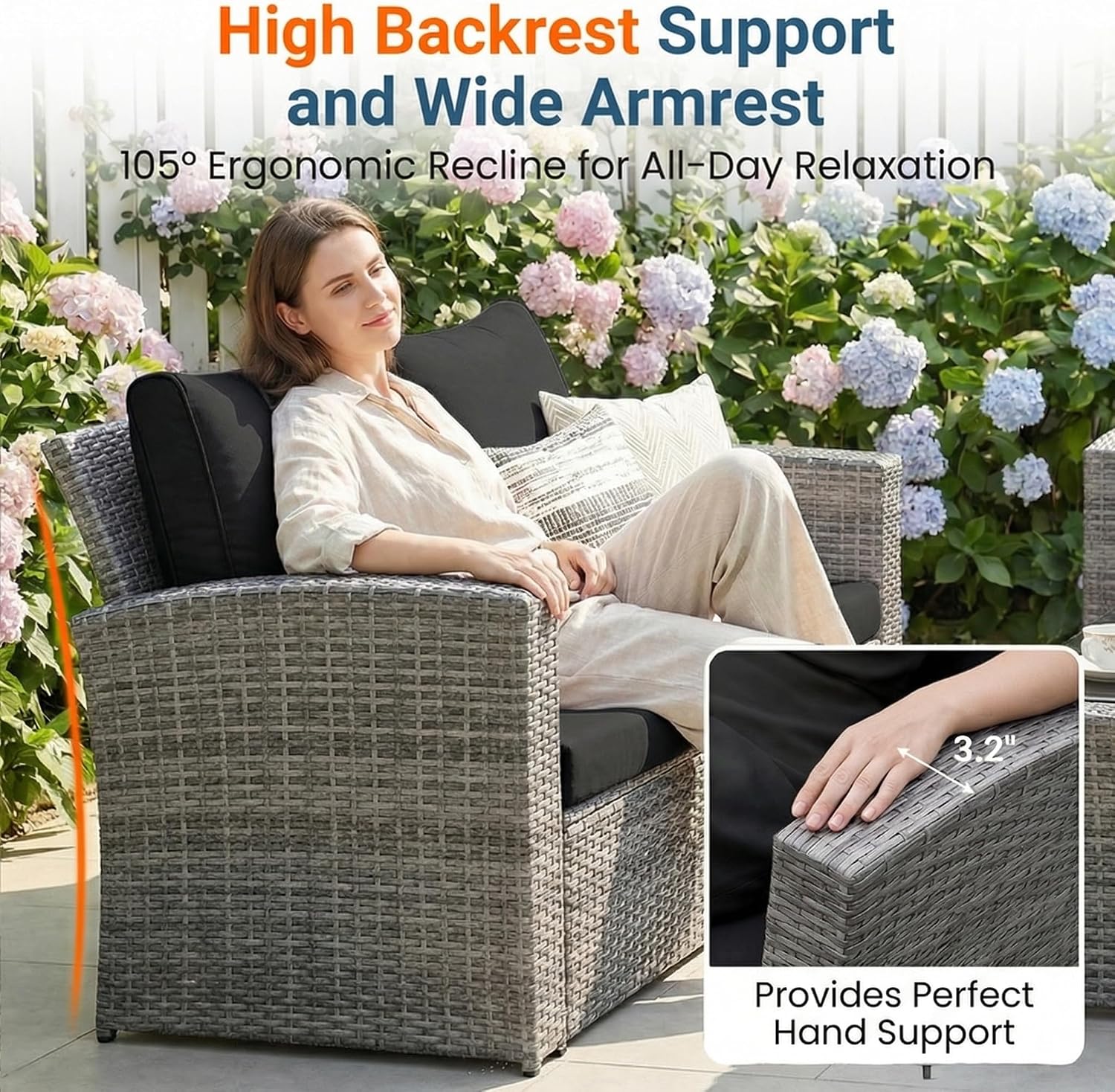 Wisteria Lane Patio Furniture Set, Wicker Outside Outdoor Furniture for All Weather, Patio Sofa with High Backrest Support and Wide Armrest for Backyard, Balcony, Deck, Porch, Black