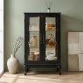 Casaphoria Lighted Curio Display Cabinet with Glass Doors, Display Cabinets for Collectibles with Mirrored Back and Adjustable Tempered Glass Shelves for Living Room, Entryway (Black