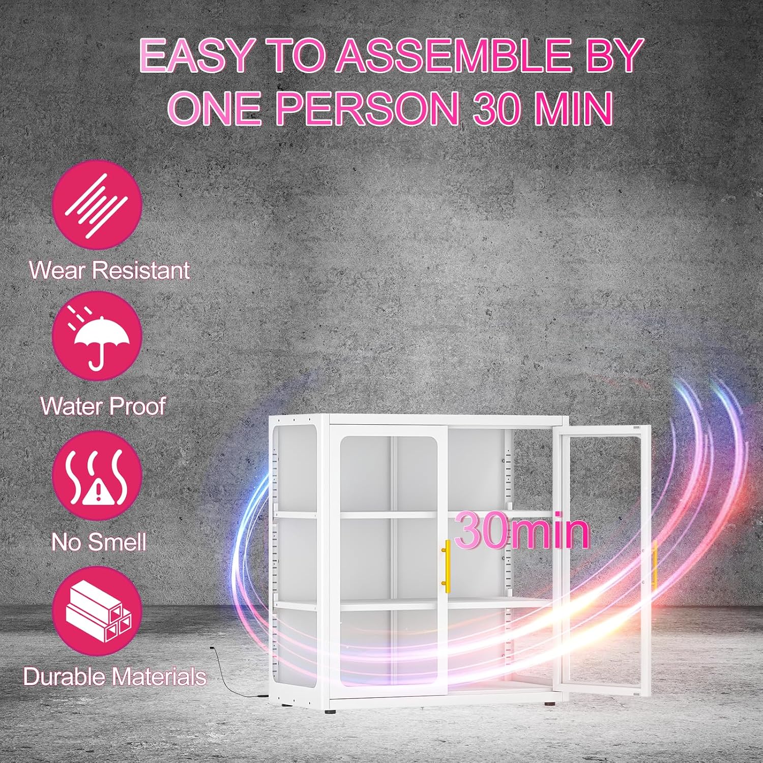 34' Display Cabinet with Glass Doors, 4-Tier Curio Cabinet with Many Color Lights for Collectibles, Glass Display Case, Bookcase with 4 Shelves, Storage Cabinets, White