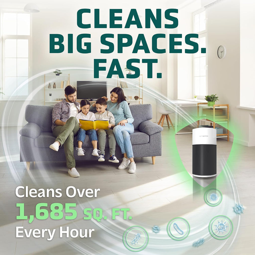 GermGuardian AirSafe+ XL Smart Air Purifier for Home 360° True HEPA Filter, UV-C, WiFi/App Enabled, Air Quality Monitor, Large Rooms Up to 1680 Sq Ft, For Smoke, Dust, Pet Dander, Black/White, AC3250