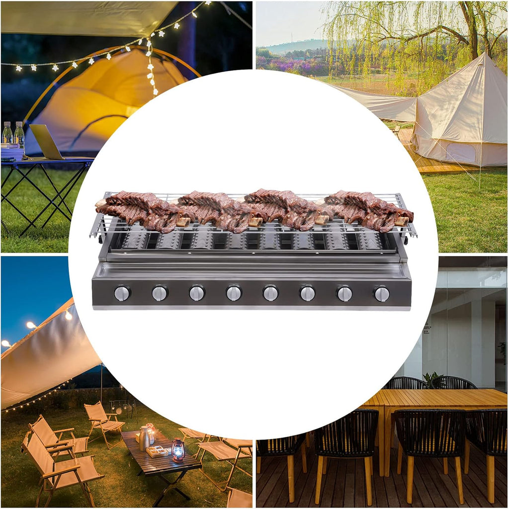 8 Burners BBQ Gas Grill, Commercial Gas Grill Griddle, Gas Indoor/Outdoor Grill BBQ Grill with Temperature Control, Flat Hotplate Smokeless Grill