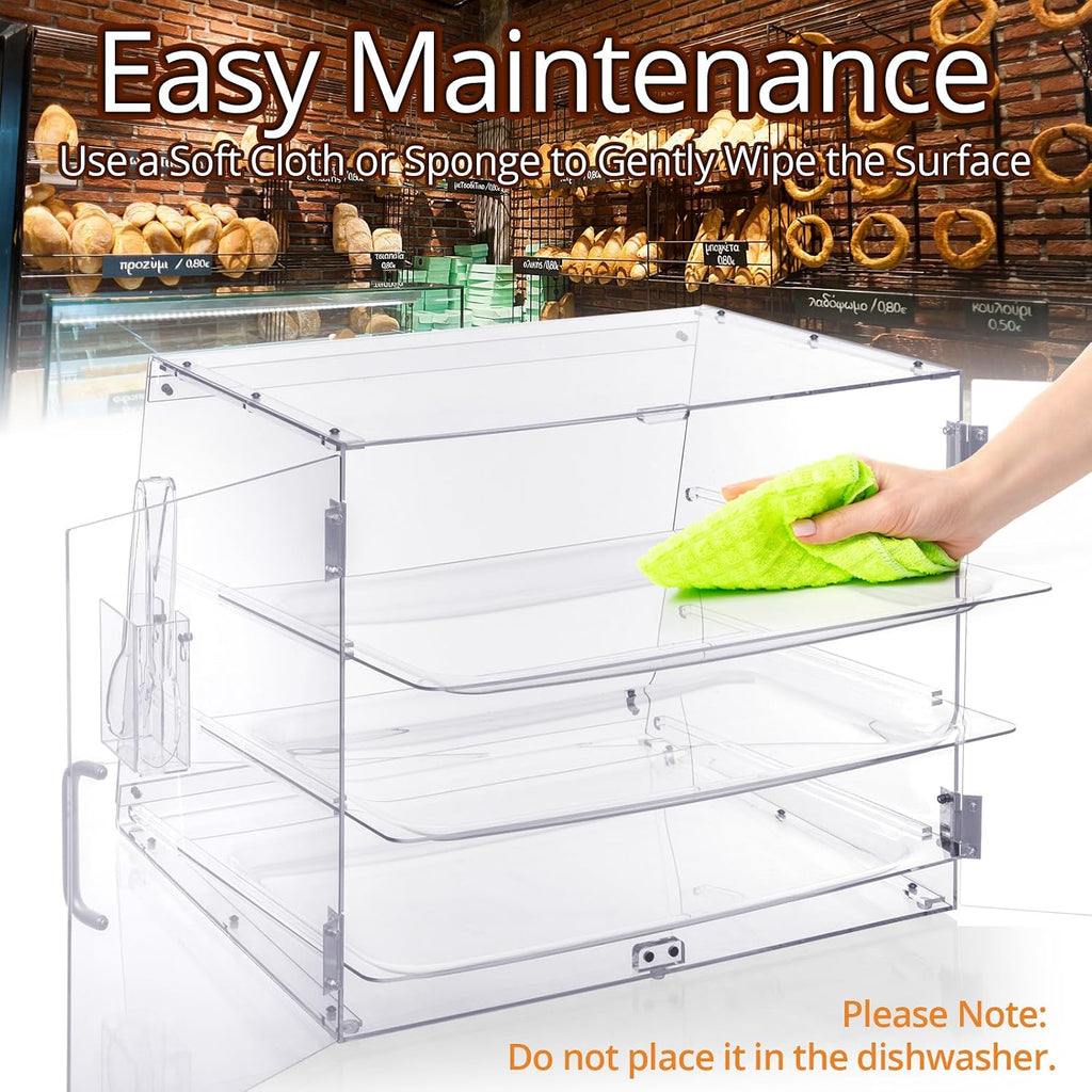 3-Tray Bakery Display Case, Acrylic Clear Display Case Countertop for Bread Pastry Dessert Food Cookie Display, Display Cabinet Box for Baking Enthusiasts - 20.86 x 17.3 x 16.5 inch