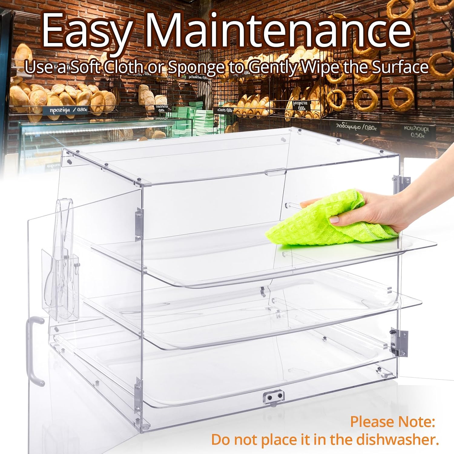 3-Tray Bakery Display Case, Acrylic Clear Display Case Countertop for Bread Pastry Dessert Food Cookie Display, Display Cabinet Box for Baking Enthusiasts - 20.86 x 17.3 x 16.5 inch