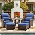 HILLGA 5-Piece Luxury Patio Furniture Set with 6' Thick Cushions, Weather-Resistant Wicker High Back Swivel Rocker Chairs, Senior-Friendly Conversation Set for Small Porch, Deck and Sunroom, Blue(V2)