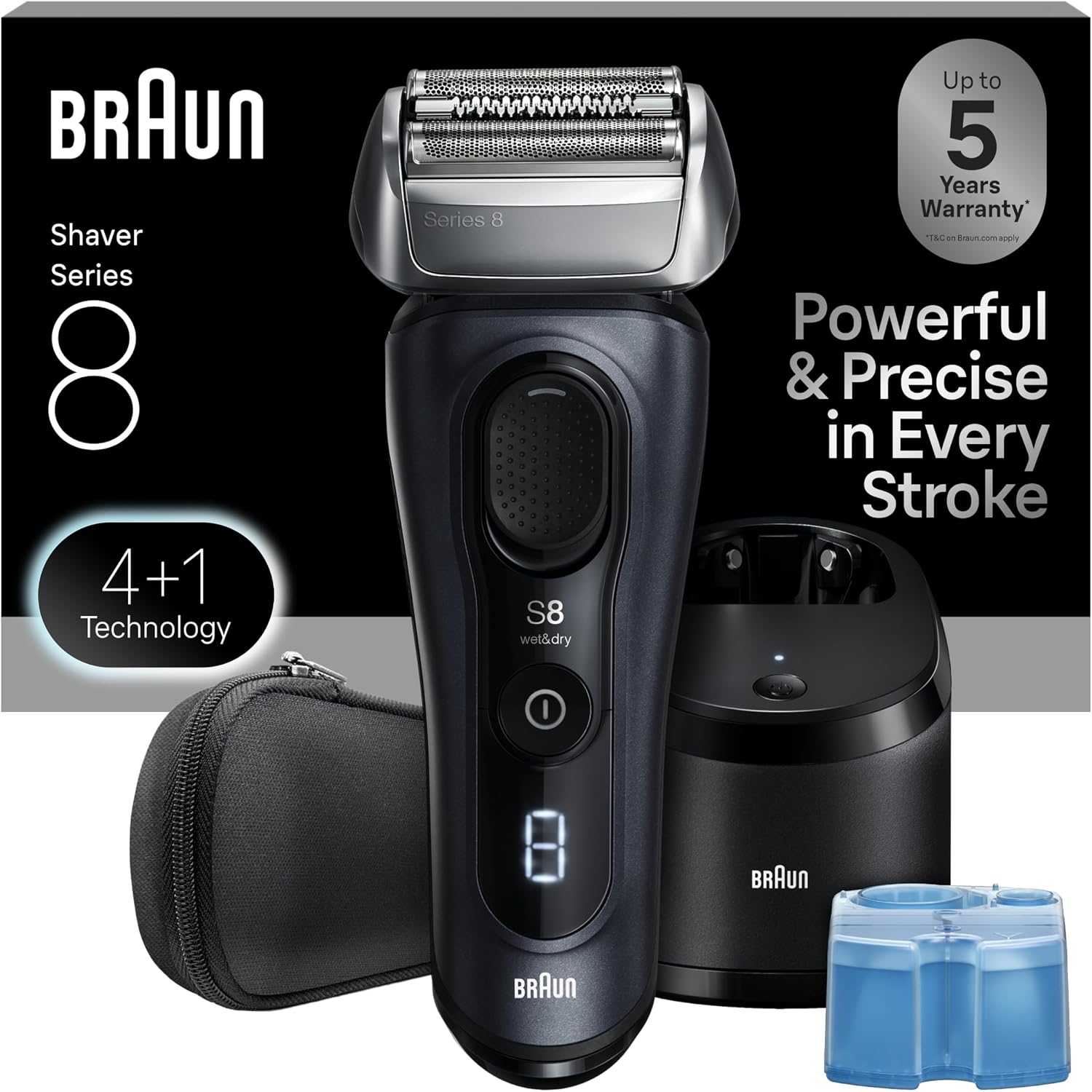 Braun Series 8 8560cc Electric Razor for Men, 4+1 Shaving Elements & Precision Long Hair Trimmer, 5in1 SmartCare Center, Close & Gentle Even on Dense Beards, Wet & Dry Electric Razor, 60min Runtime