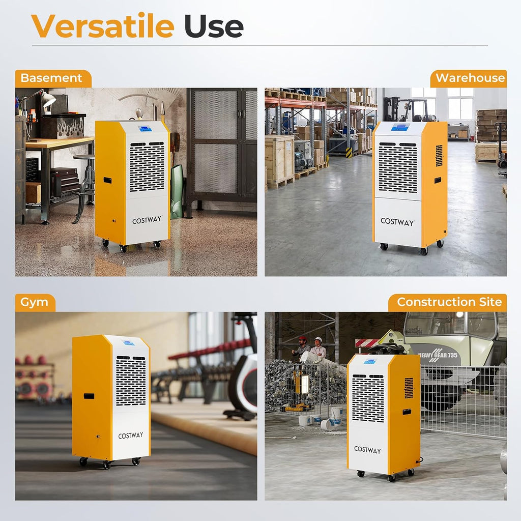 COSTWAY 290 Pints Commercial Dehumidifier with Pump, Industrial Dehumidifier with Drain Hose, 24H Timer & Wheels for Basement, Warehouse, Large Spaces up to 9,000 Sq.Ft