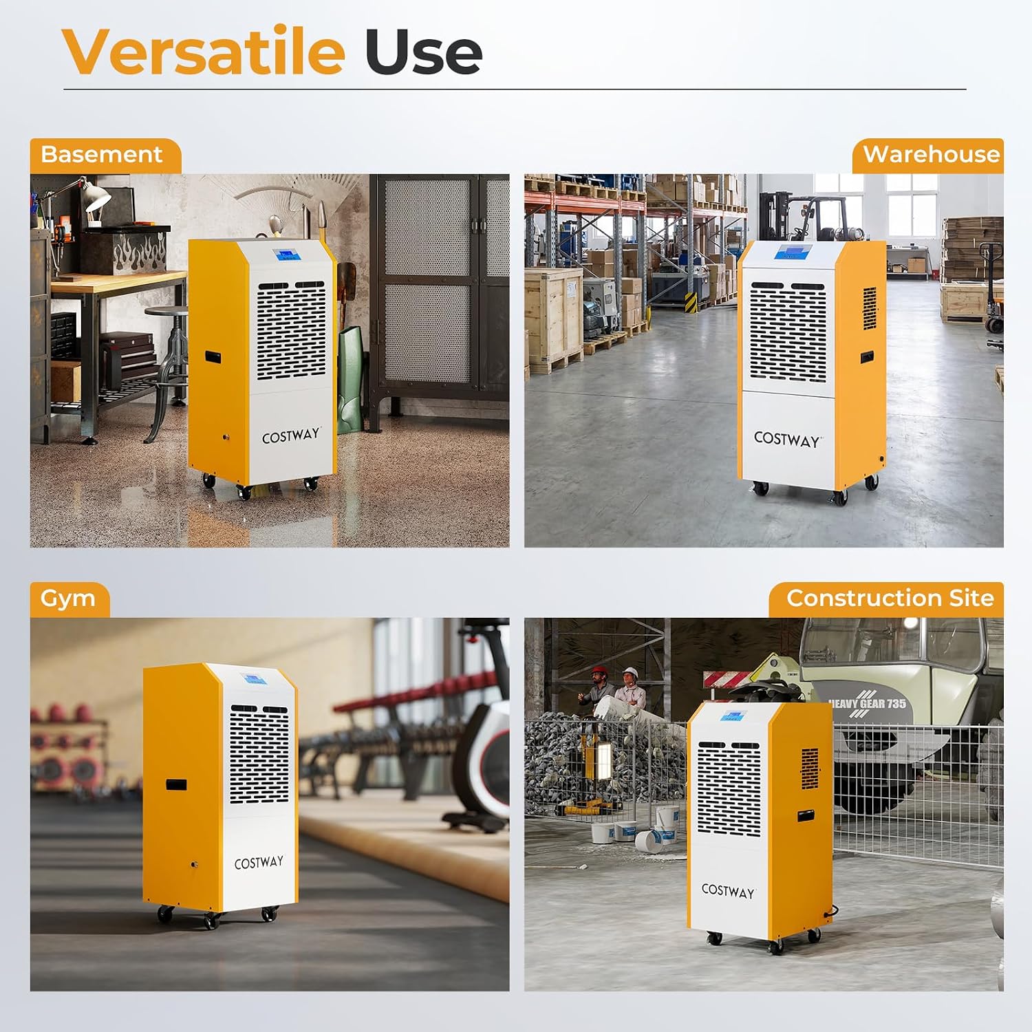 COSTWAY 290 Pints Commercial Dehumidifier with Pump, Industrial Dehumidifier with Drain Hose, 24H Timer & Wheels for Basement, Warehouse, Large Spaces up to 9,000 Sq.Ft