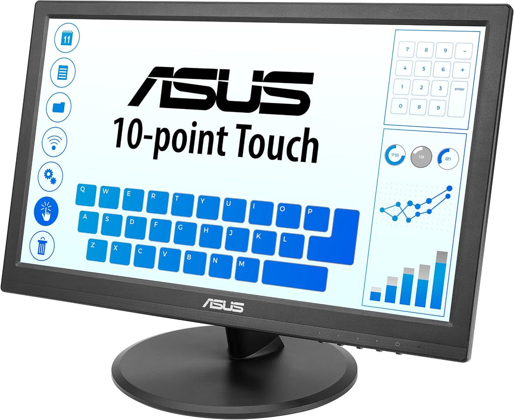 ASUS 15.6' 1080P Touch Monitor (VT169HE) - Full HD, 10-Point Touchscreen, IPS, Wide Viewing Angle, Frameless, Eye Care, Flicker Free, Low Blue Light, HDMI, Windows 11 Compliance, VESA Mountable