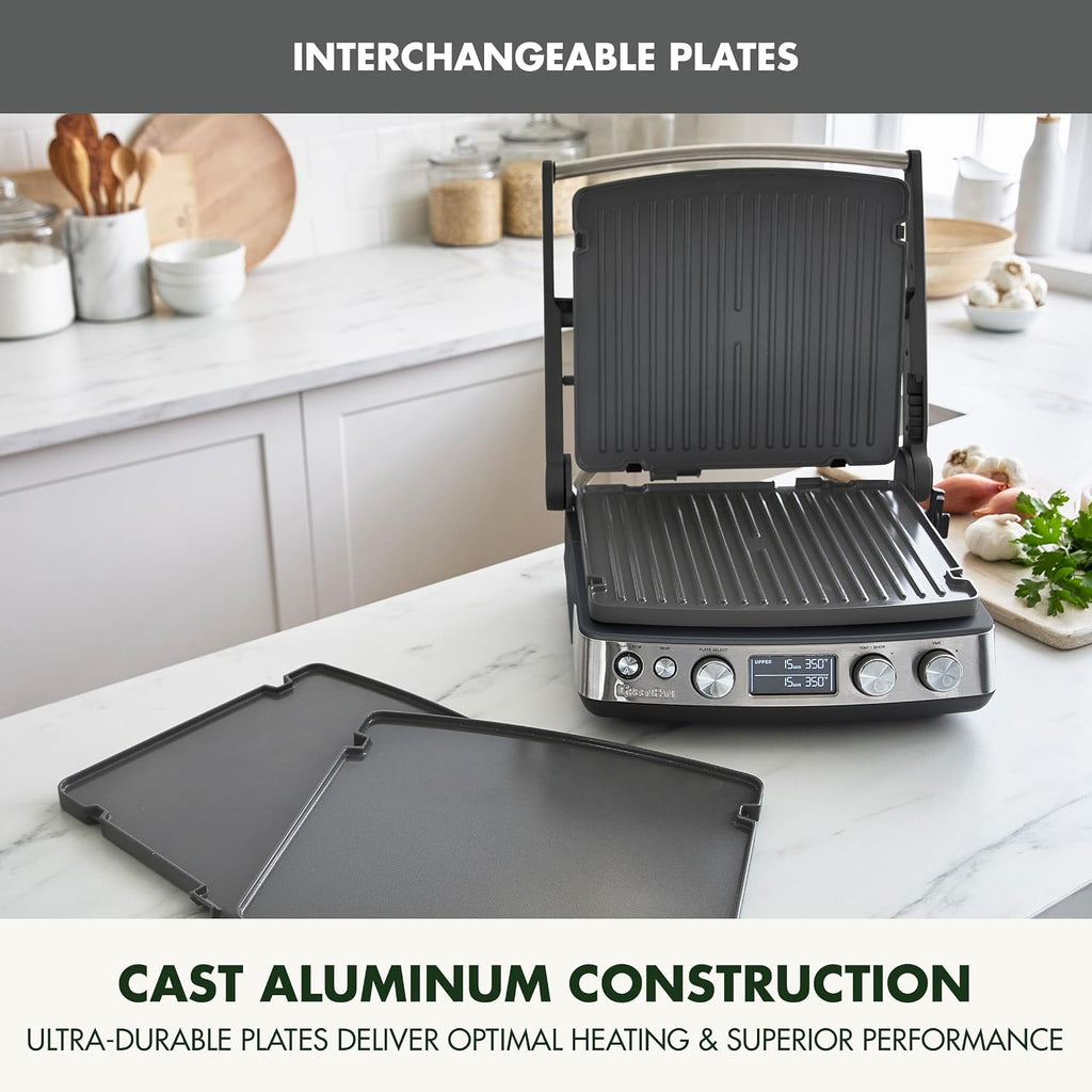 GreenPan Elite 7-in-1 Multi-Function Contact Grill & Griddle, Healthy Ceramic Nonstick Reversible Plates, Adjustable Shade & Shear, Closed Press/Open Flat Surface, PFAS-Free, Graphite