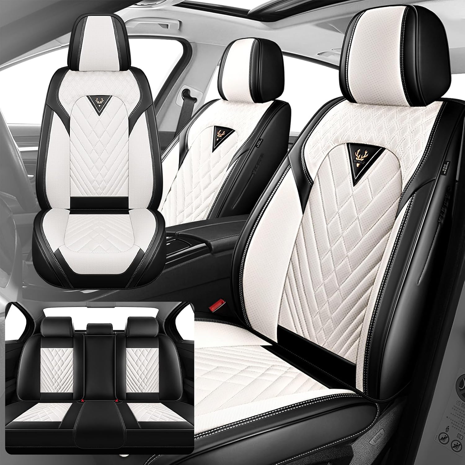 Fit for Chevy Silverado 1500/2500/3500 2007-2026 Seat Covers, Fashion Sport Seat Cover with Waterproof Leather, Airbag Safe Design Seat Protector (2 Front Seat Standard, Black White)