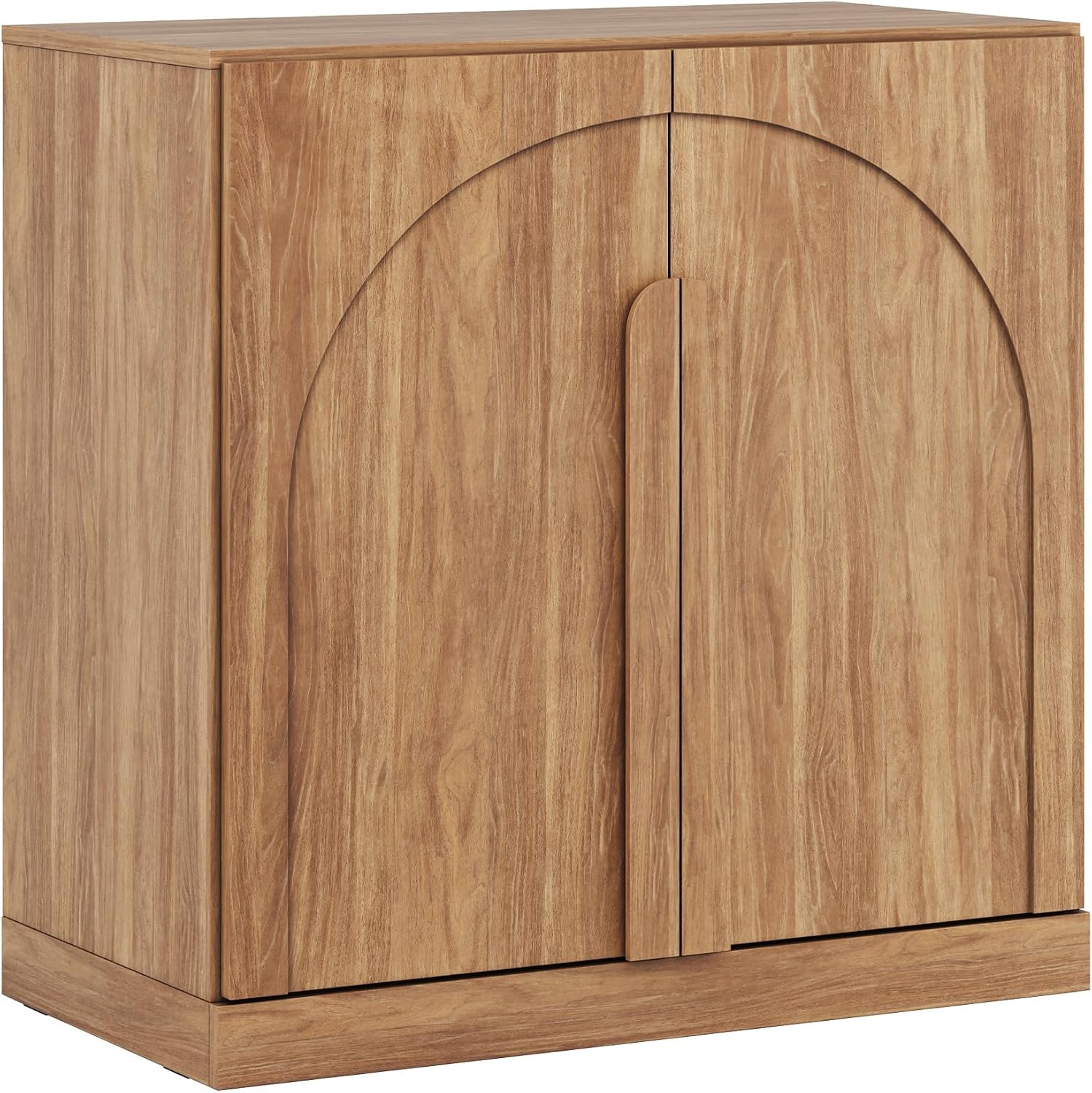 BELLEZE 2 Tier Bookshelf with Arched Wood Door, Modern Display Bookcase Shelf with Storage and Adjustable Shelves, Wood Bookshelves for Living Room Office Entryway (Camel)