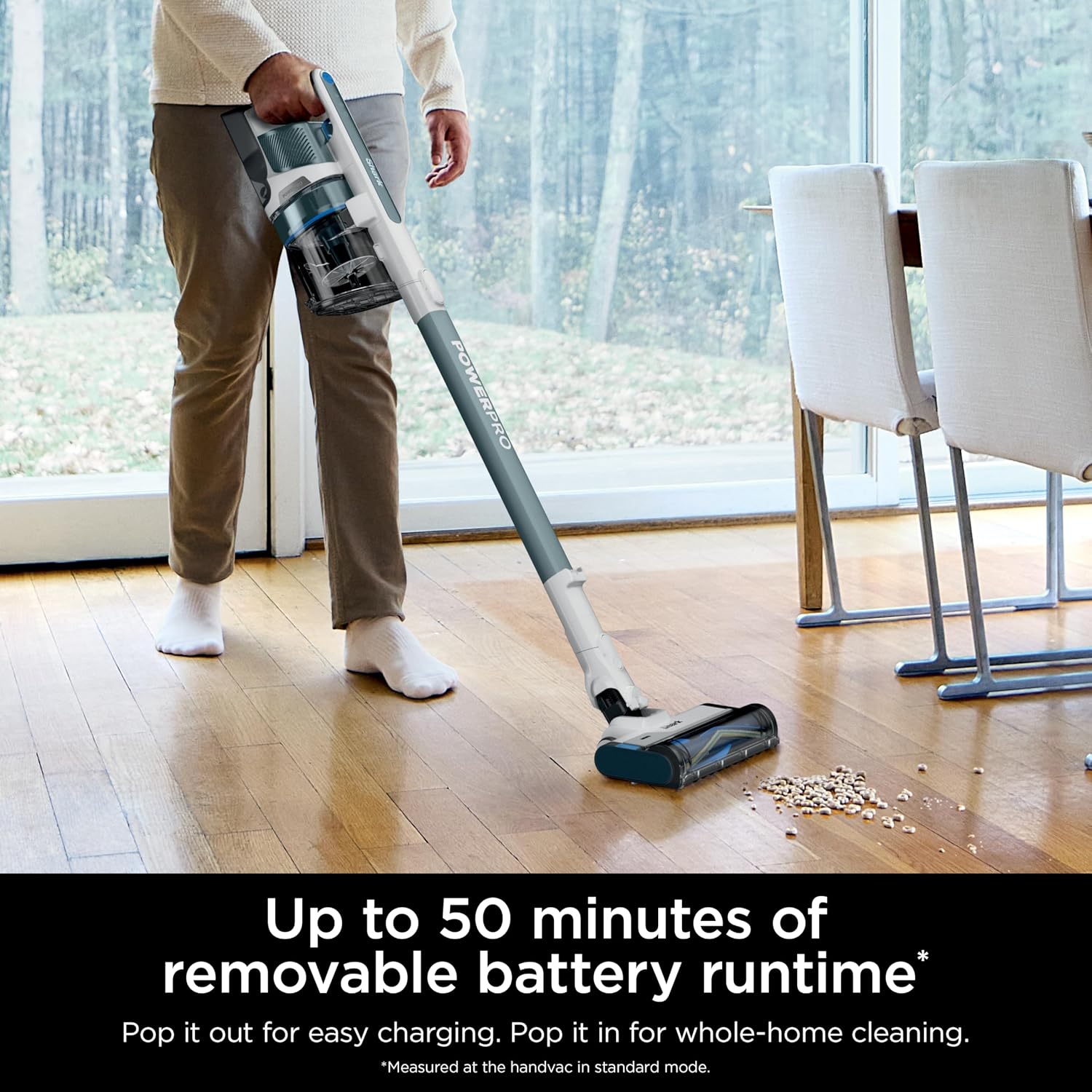 Shark PowerPro Plus Cordless Stick Vacuum, Lightweight, Rechargeable, FloorDetect Technology, HEPA Filter, Up to 50-Minute Runtime, Powerful Pet Hair Pickup, Carpets & Hard Floors, Pure Water, IZ377H
