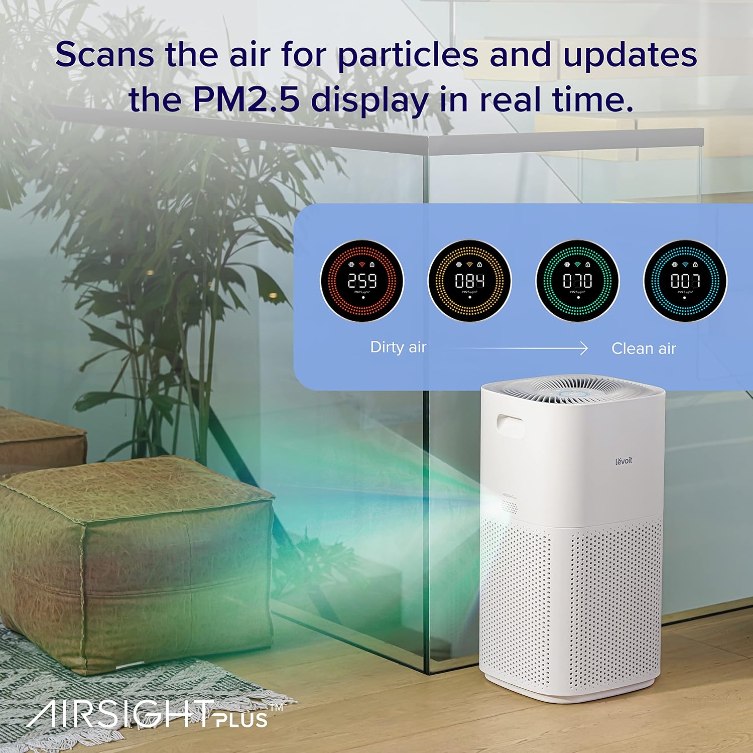 Levoit Air Purifiers for Home Large Room Up to 2933 Ft² With HEPA Sleep Mode, AHAM VERIFIDE, Smart WIFI, PM2.5 Monitor, 3-in-1 Filter For Smoke, Pet Allergies, Dust, Alexa Control, Core 600S-P, White