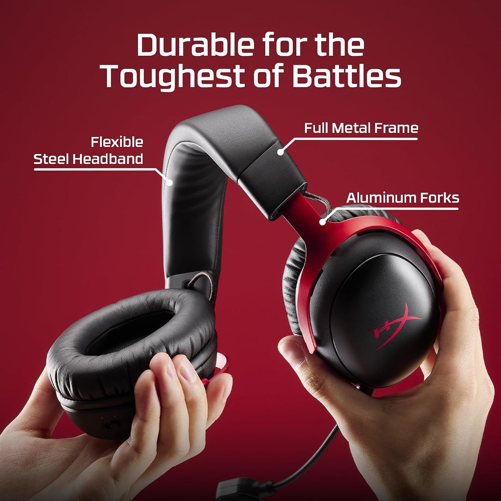 HyperX Cloud III S – Wireless Gaming Headset, 2.4GHz, Bluetooth, Battery Life up to 120 Hours 2.4GHz / 200 Hours Bluetooth, 53mm Angled Drivers, 10mm Detachable Mic, Customizable – Black/Red