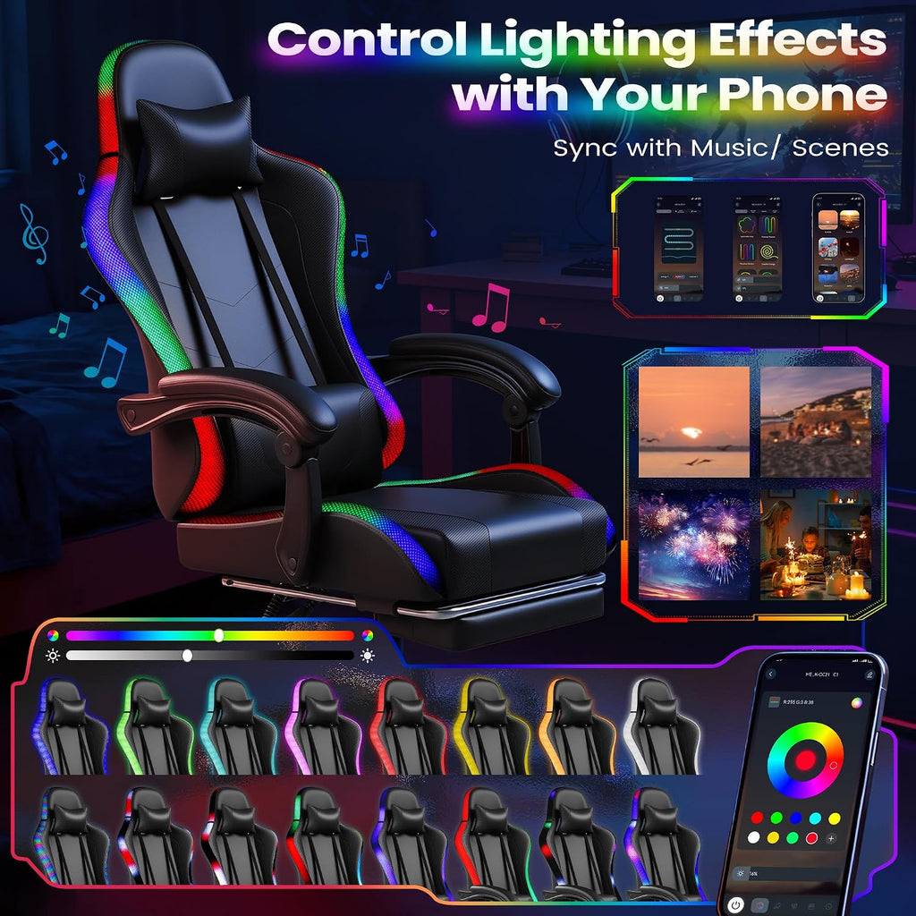Homall Gaming Chair, Video Game Chair with Footrest and Massage Lumbar Support, Ergonomic Computer Chair Height Adjustable with Swivel Seat and Headrest (RGB Dark Black)