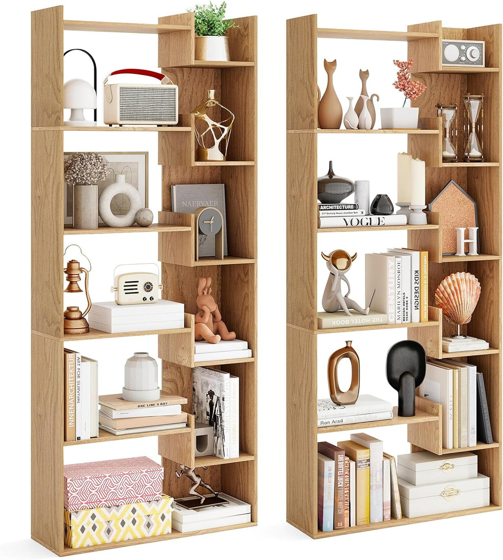 Tangkula 6-Tier Bookshelf, 64'H Tall Open Bookcase with Anti-Tip Kits, Home Office Free-Standing Wood Room Divider Display Book Shelf, Modern 11-Shelf Storage Rack for Study, Living Room (2, Natural)