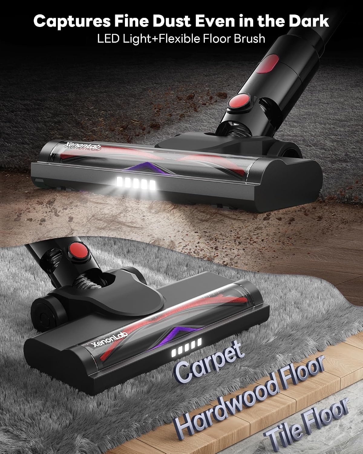 Cordless Vacuum Cleaner, 45KPA Stick Vacuum Cleaners for Home with Up to 45 Mins Runtime, 6-in-1 Rechargeable Lightweight Vacuum with Powerful Suction for Carpets, Pet Hair, Hardwood Floors