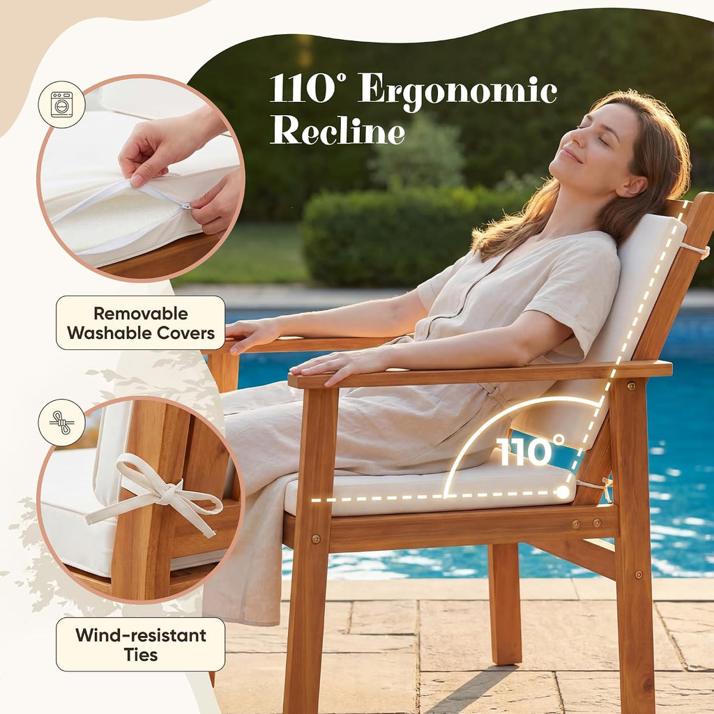 Devoko Patio Furniture Set 8 Pieces Acacia Wood Outdoor Furniture, Patio Set with Table & Cushions for Garden, Deck, Backyard, Natural