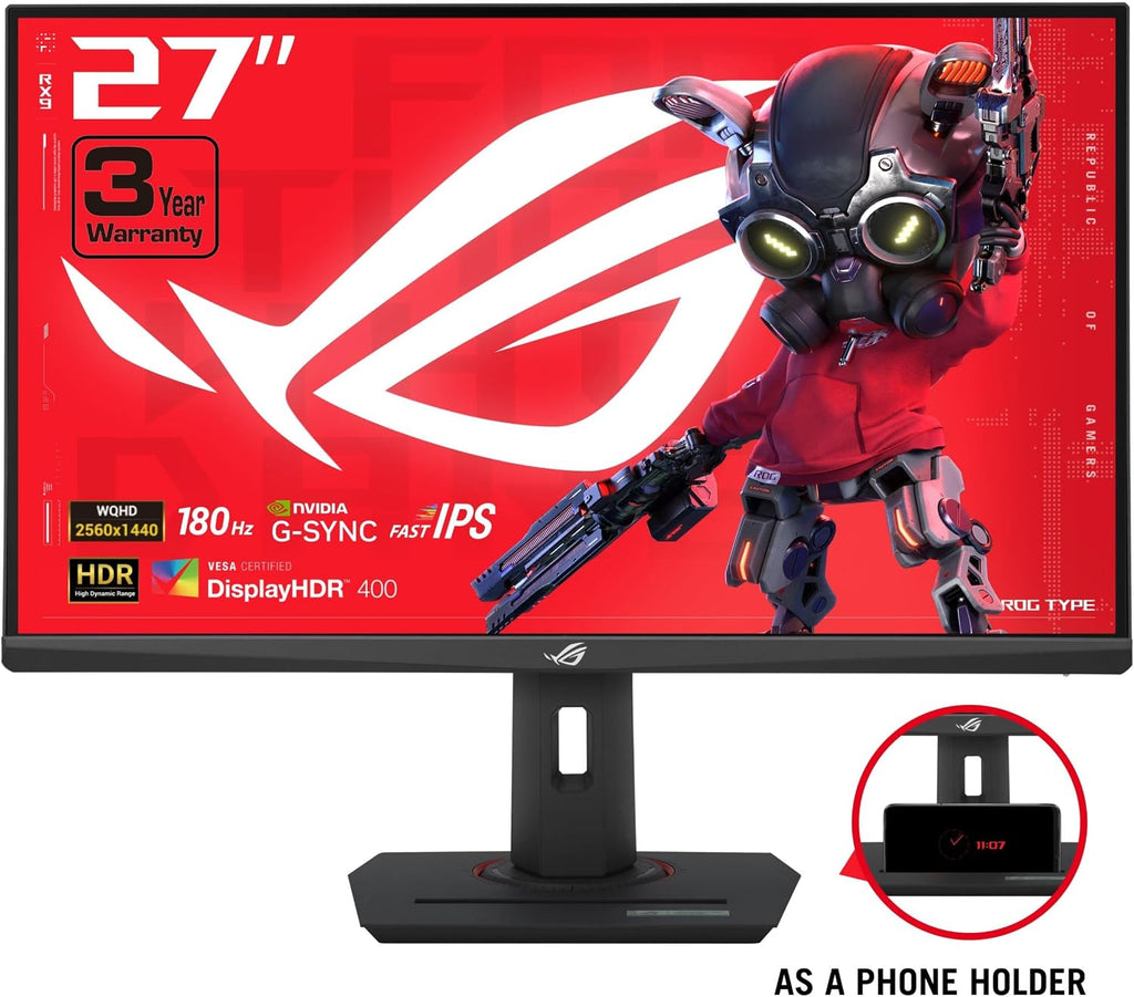ASUS ROG Strix 27' QHD (2560x1440) HDR400 USB-C Gaming Monitor (XG27ACS), 180Hz,1ms, Fast IPS, 133% sRGB, Extreme Low Motion Blur Sync, G-Sync Compatible, DisplayWidget, Tripod Socket, 3 Year Warranty
