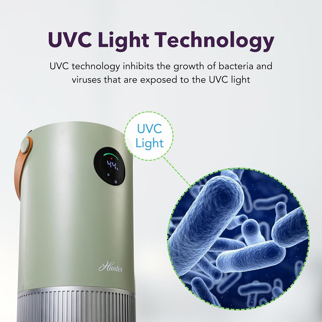 Hunter Fan Company Humidifier and Air Purifier In One, Advanced Filtration Air Purifiers for Home, Air Purifiers for Home Pets, Humidifiers for Bedroom and Humidifiers for Bedroom Baby, Sage/Silver