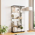 Glass Display Cabinet 4-Shelf with Door, Lock and Mirror,4mm Tempered Glass Floor-to-Ceiling Glass Bookcase for Bedroom, Living Room, Black