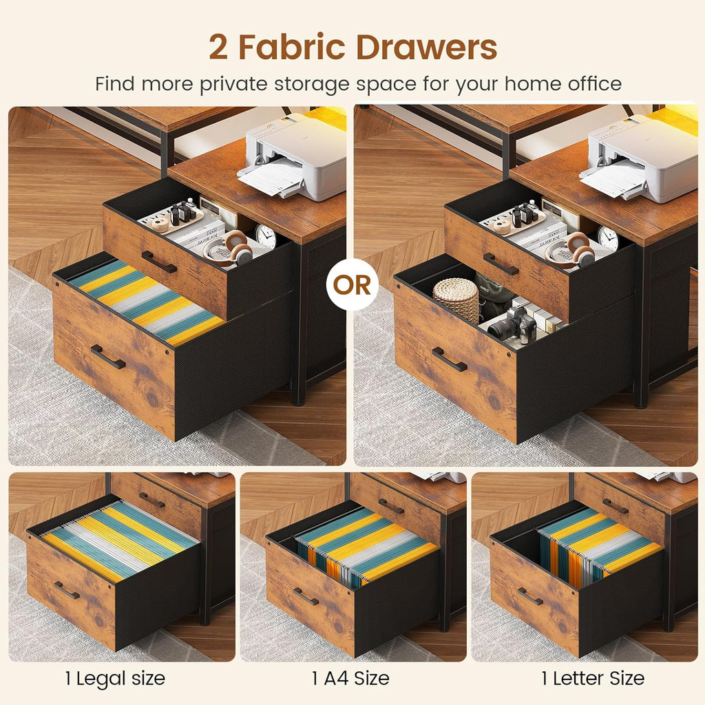SEDETA 78.7' Large L Shaped Desk with Storage Drawers, Office Desk with File Drawer and Display Cabinet, L Shaped Gaming Desk with Storage, Power Outlet and LED Lights for Home Office, Rustic Brown