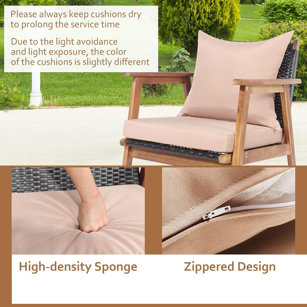 Tangkula 8-Piece Patio Furniture Set, Outdoor Acacia Wood Conversation Set with Cushions and Coffee Table, Outdoor PE Wicker Sectional Sofa Set for Garden, Poolside and Backyard (2, Beige)