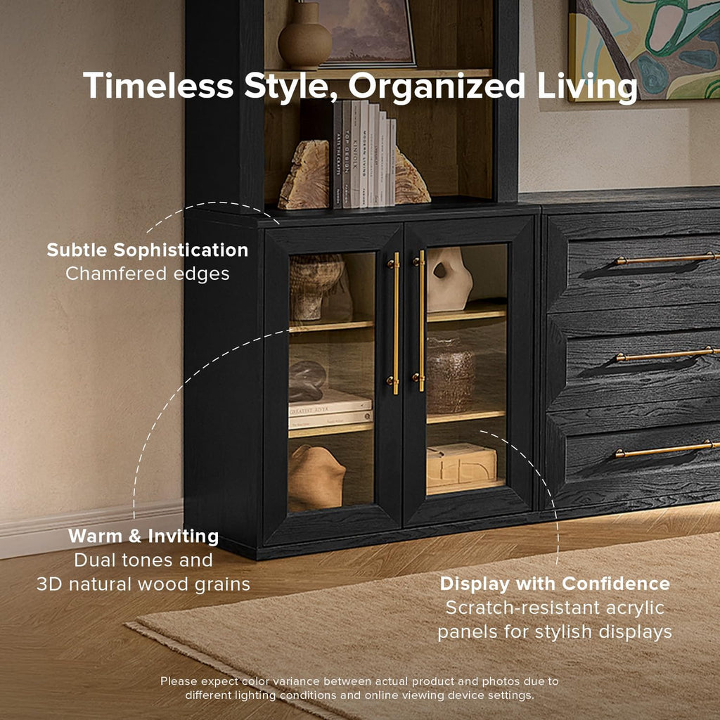 mopio Blake Storage Cabinet, Small Modular Accent Display Sideboard Buffet Cabinet with Storage, Media Console Credenza, for Kitchen, Coffee Bar, Pantry, (Black Oak Acrylic, Single)