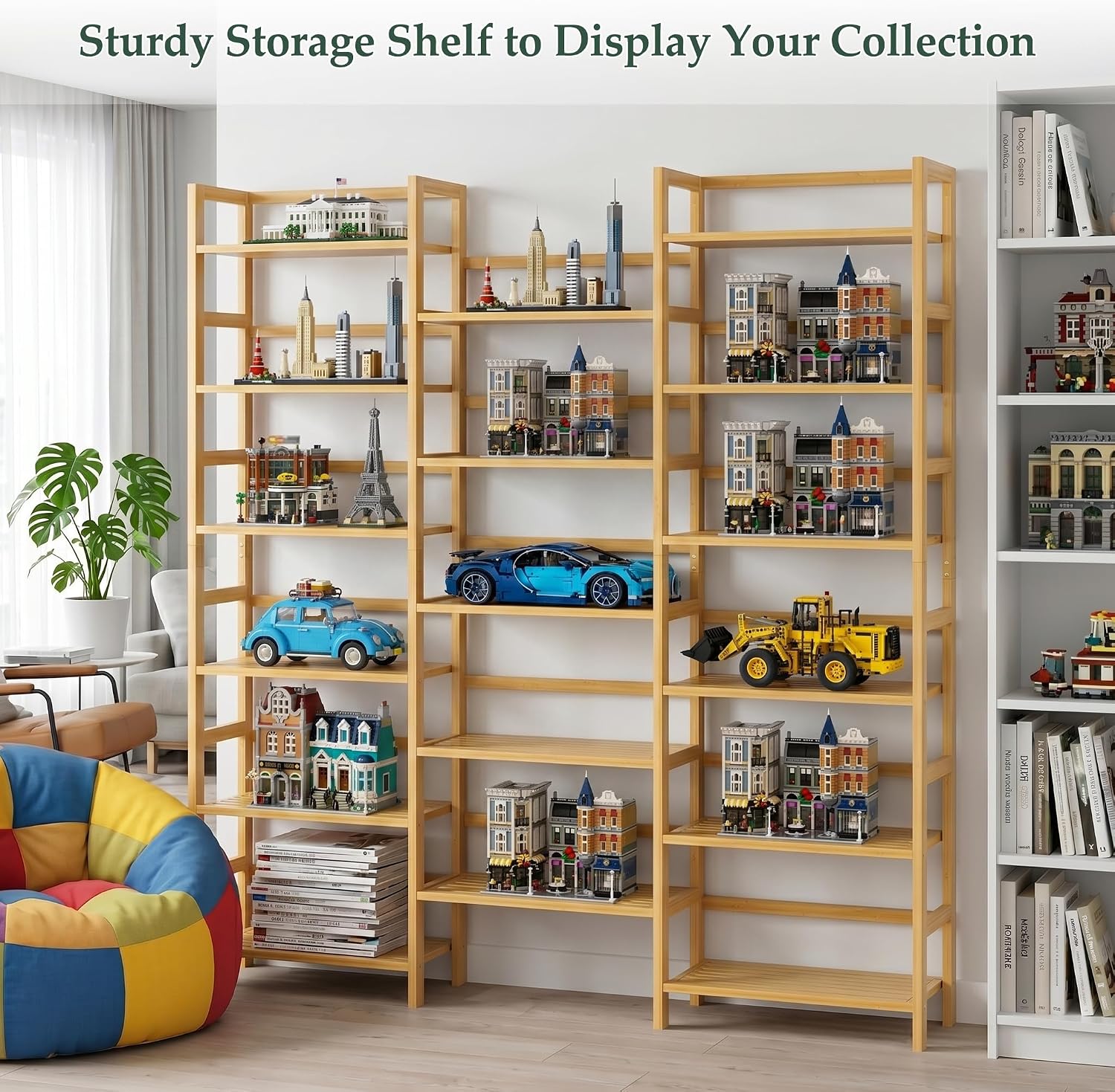 Homykic Bamboo Bookshelf, 71' Tall Triple Wide Bookcase with 17 Open Storage Shelves, 6-Tier Etagere with Back Rails, Large Display Shelf for Books, Plants, Home Office, Living Room, Max Load 748LBS