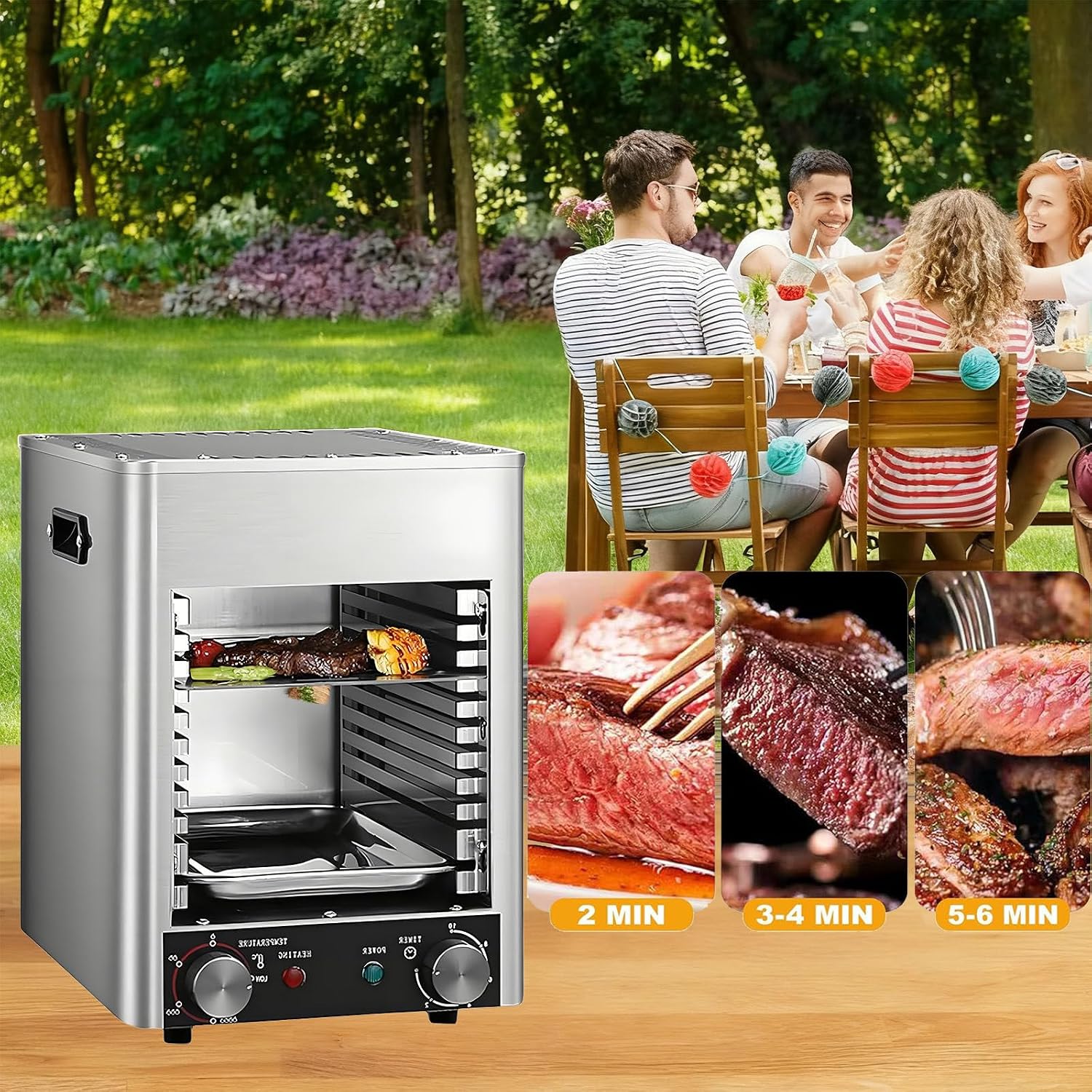 1700W Electric Steak Broiler, Indoor Smokeless Electric Grill, 1472°F Stainless Steel Steak Cooker with 10-Tier Adjustable Rack, for BBQ Beef Chicken Vegetables 10GrillingSlots