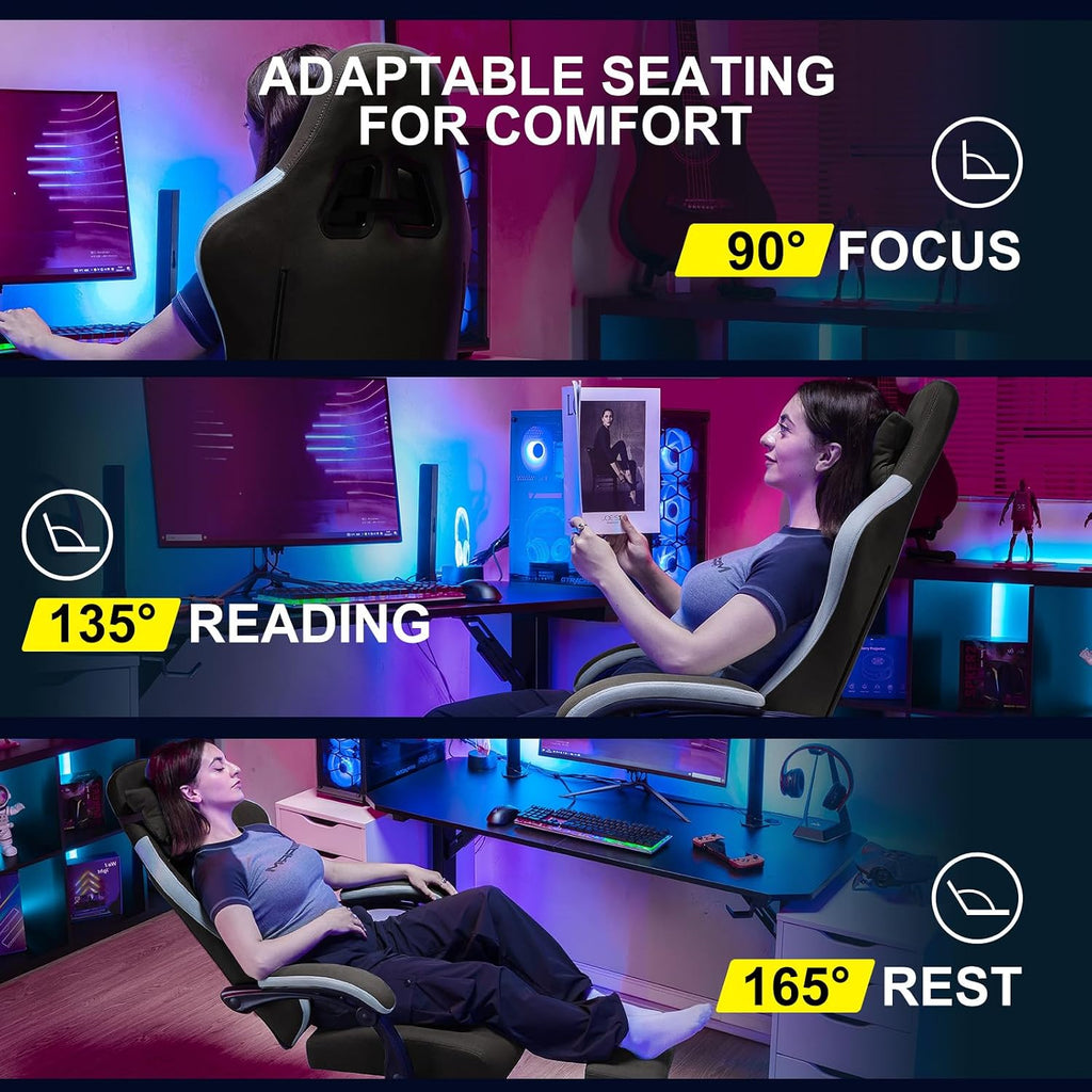 GTPLAYER Gaming Chair with Footrest Fabric Office Chair with Pocket Spring Cushion and Linkage Armrests, High Back Ergonomic Computer Chair with Lumbar Support Task Chair Brown