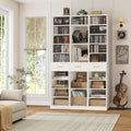HOSTACK 75' Tall Book Shelf and Bookcase, 47' Wide Bookshelf with Drawers, Modern 9 Tier Bookcase with Storage, Large Wood Display Cabinet with Adjustable Shelves for Living Room, Home Office, White