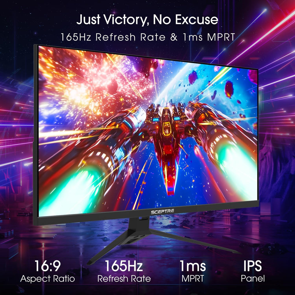 Sceptre New 27-Inch Gaming Monitor, FHD 1080p, Up to 180Hz, 1ms, DisplayPort, HDMI x3, FreeSync, FPS/RTS, 100% sRGB, Built-in Speakers, Machine Black (E275B-FPT165 Series, 2026)