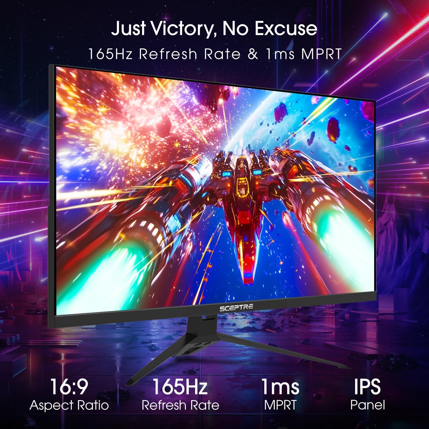 Sceptre New 27-Inch Gaming Monitor, FHD 1080p, Up to 180Hz, 1ms, DisplayPort, HDMI x3, FreeSync, FPS/RTS, 100% sRGB, Built-in Speakers, Machine Black (E275B-FPT165 Series, 2026)