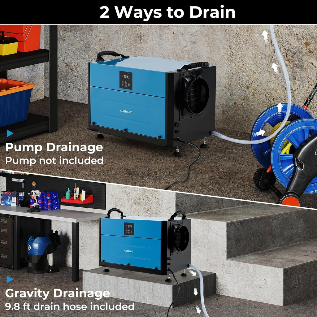 COSTWAY 155 PPD Commercial Dehumidifier, 1900 Sq.Ft Crawl Space Dehumidifier with 9.8 FT Drain Hose & Wired Remote Control Panel, Ideal for Basement, Warehouse (Blue)