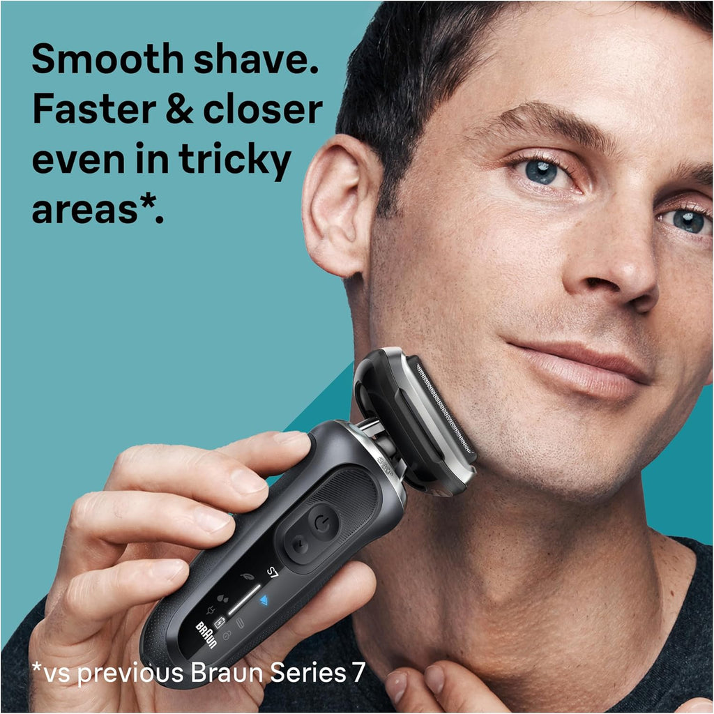 Braun Electric Shaver for Men, Series 7 7127cs, Wet & Dry Shave, Turbo & Gentle Shaving Modes, Waterproof Foil Shaver, Engineered in Germany, with Beard Trimmer, Charging Stand, Space Grey