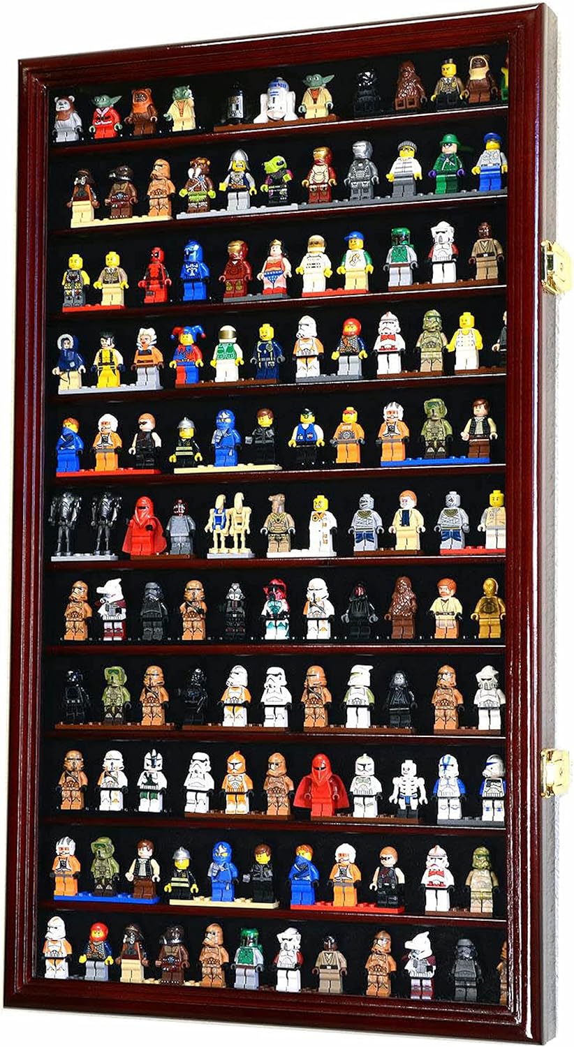 120 Minifigures Display Case Cabinet for Miniatures/Figurines/Mini Figures (Walnut)